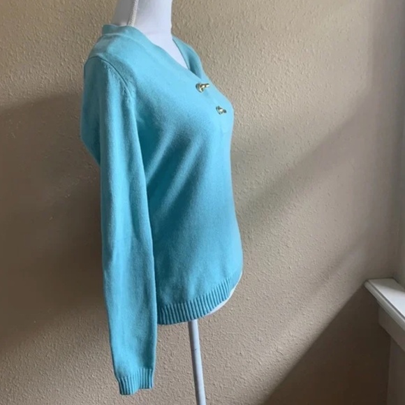 CHARTER CLUB DUCK EGG BLUE TURQUOISE COTTON BLEND V NECK SWEATER WOMENS S - Picture 4 of 8